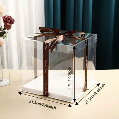 1 pieza Caja de pastel elegante blanca: Diseño transparente, de varios pisos y cuadrado, adecuado para pasteles, galletas, flores frescas y regalos - Lavable a mano, material de PET, reutilizable