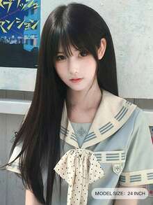 alicegarden Tóc giả tổng hợp dài 24 inch với kiểu tóc thẳng tự nhiên, màu đen tuyệt đẹp. Được thiết kế có mái, tóc giả này được làm từ sợi chịu nhiệt để đảm bảo độ bền. Bộ tóc giả này hoàn hảo để sử dụng hàng ngày, mang lại vẻ ngoài tự nhiên và chân thực, giống như tóc thật. - màu đen - Xem 2