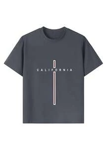 男童休闲印花圆领短袖T恤，夏季上衣 - 深灰色 - 查看 6