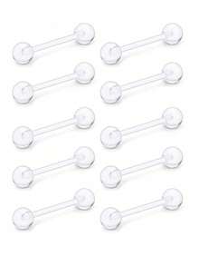 10个隐形透明球形心形舌环，适合学生日常佩戴，隐形舌钉 - 無色 - 查看 12