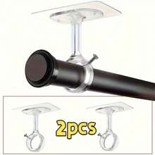 2 Pieces Of Ceiling Curtain Rod Brackets, No Drilling Required | Heavy-Duty Self-Adhesive, Adjustable Curtain Hooks, Suitable For Wardrobe And Bedroom, New Black Version Added, Utility Hooks - Multicolor - View 3