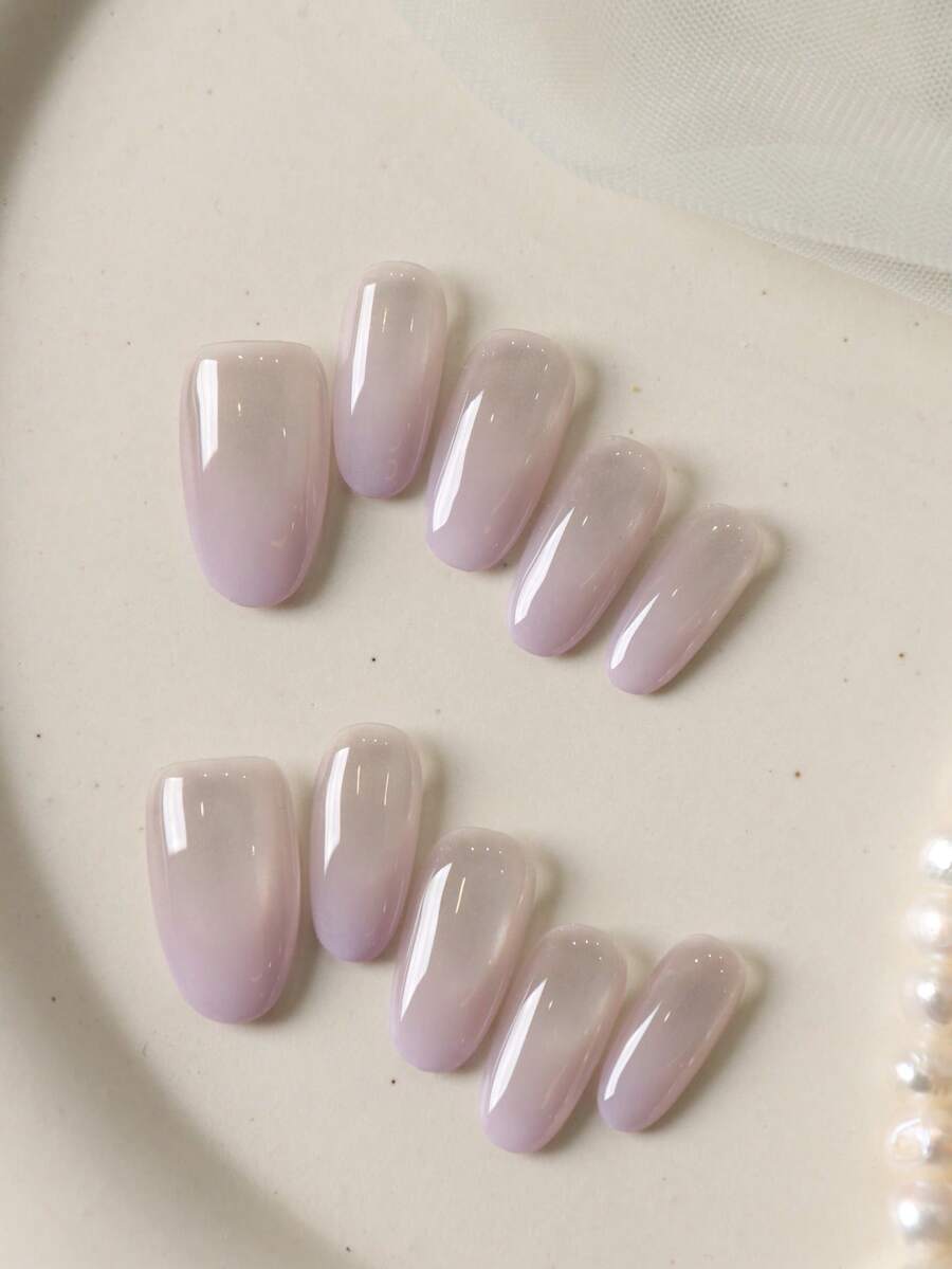 10pcs Acrylic Press On Nails White Cat Eyes Gradient Purple Press On Short Nails Fake Nails Office DailyWear False Nails Artificial Nails Kit Includes 1sheet Adhesive Tabs &1 Pc Mini File - Multicolor - View 1