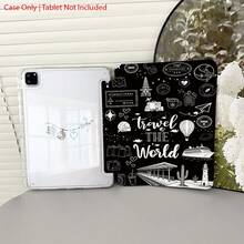 1 Piece Black & White "Travel THE World" Protective Tablet Case Folio Table Case With Pen Holder Compatible With IPad 10.9/10.2/ Air 5th Gen/Pro11/10th/9.7/Air 2/ (7th Gen)/ (8th Gen)/ Air 4/5/ Pro 11/ 10th Generation 10.9-Inch 2022 Smart Case/ Air 13(M3 2025)/ Air 11(M3 2025)/ Air 11(M3 2025)/ 11(A16 2025)/Compatible With Galaxy Tab S10+/S9/A9,Compatible With Xiaomi5/5PR/6/6PRO/7/7PRO - Multicolor - View 1