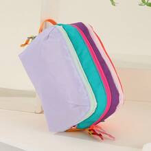 1pc Summer Dopamine Color Block Cosmetic Bag, Large Capacity Portable Toiletry Organizer, High Saturation Color Blocking | Multi-Compartment Storage | Portable Handle | Zipper Closure | Lightweight & Durable, Suitable For Commuting / Vacation / Picnic, Convenient Side Handle For Easy Carrying - Multicolor - View 3