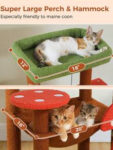 143cm Mushroom Luxury Cat Tree Large Cat Play Tower, Activity Center, Stable And Stable, Cat Tree With Hammock And Beautiful Cat House, Brown - Brown - View 5