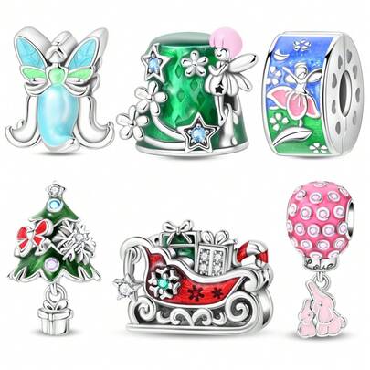 A Silver Plated Elf Series - Christmas Tree Sled Elephant Bead Suitable For 3mm Bracelet Bracelet DIY Bead Jewelry Women's Fashion Jewelry Holiday Birthday Gift