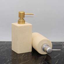 Premium Soap Dispenser, Manual Pump Bottle, Suitable For Shampoo, Body Wash, Hand Wash, Hotel & Home Bathroom Lotion Bottle, Soap Dispenser Set, Travertine Style - Yellow Travertine Cylindrical Bottle (silver Coin Pump) - View 4