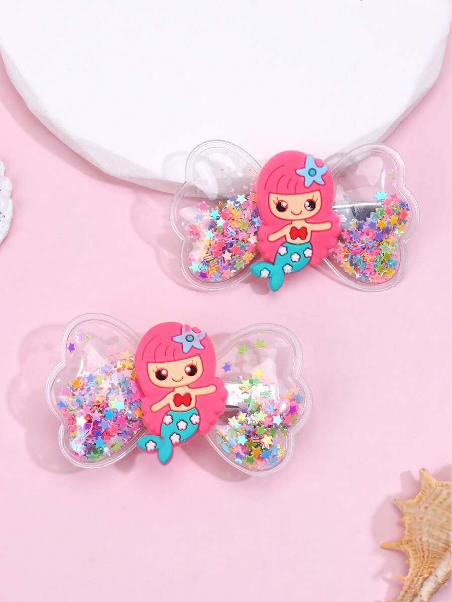 2 cái/gói Có màu sắc Cát lún Đã điền Nơ Mỹ nhân ngư Phong cách Kẹp tóc - Nhiều màu - Xem 1