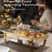 8夸脱不锈钢火锅自助餐套装 - 1个加热底座，派对餐饮用完整火锅套装 - 查看 3