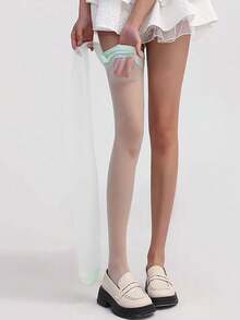 1双薄荷绿透明连裤袜，性感柔软粉彩丝袜，日常穿着 - 彩色 - 查看 4