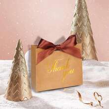 50/2 个礼品袋，白色、黑色、粉色、自然色，印有“谢谢”字样，伴娘礼盒，配白色丝带，适用于婚礼、生日派对、情人节、新娘礼物 - 棕色 - 查看 2