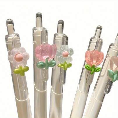 3pcs Floral Pattern Push-Button Ballpoint Pens, Black Ink, 0.5mm Fine Tip - Smooth Writing, Suitable For Diary, Drawing, Back To School Essential, Drawing Pen, Study Tool, Fashionable Stationery, Aesthetic Pen, Durable Plastic, Multi-Pack, Office Worker