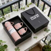 500ml Stainless Steel Vacuum Insulated Bottle Gift Set With 2 Cups, 12H Hot/24H Cold, Leak-Proof, Ideal Gift For Men & Women - 黑色高級禮盒 - 查看 1