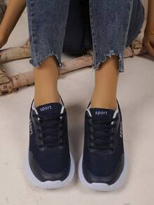 Stylish Unisex Breathable Mesh Sneakers | Lace-Up Closure | Lightweight Comfortable Casual Daily Walking Shoes (White/Black/Navy) - 藏蓝色 - 查看 5