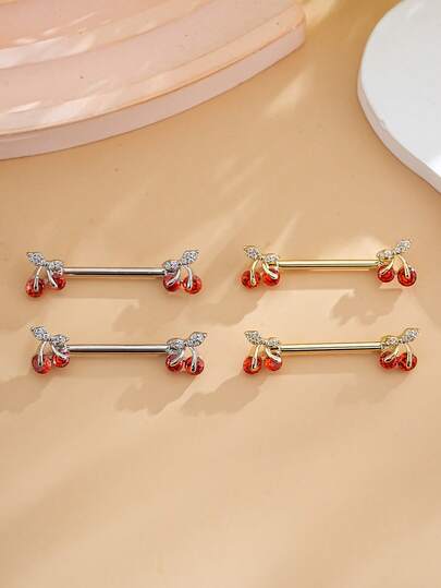 2个铜锆石樱桃乳环，性感穿刺饰品，适合女性