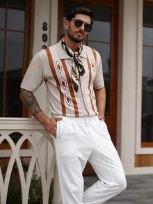 男士短袖针织开衫，2026春夏款 - 米色 - 查看 2