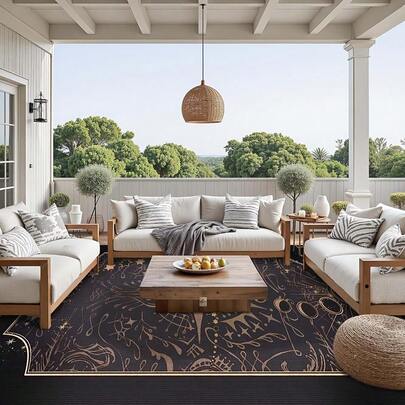 1 件装神秘塔罗牌风格地毯，黑色底，饰以金色星星和月亮魔法图案。天鹅绒材质，重约 850 克，厚约 0.6 厘米。经久耐用，防滑，易于清洁。多种尺寸可选。适用于厨房/客厅/餐厅/卧室/阳台/浴室/书房。完美的家居装饰之选。