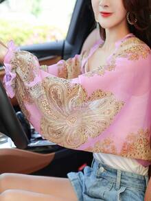 1件女士雪纺披肩，带袖，休闲轻便斗篷 - 腰果淺紫 - 查看 5