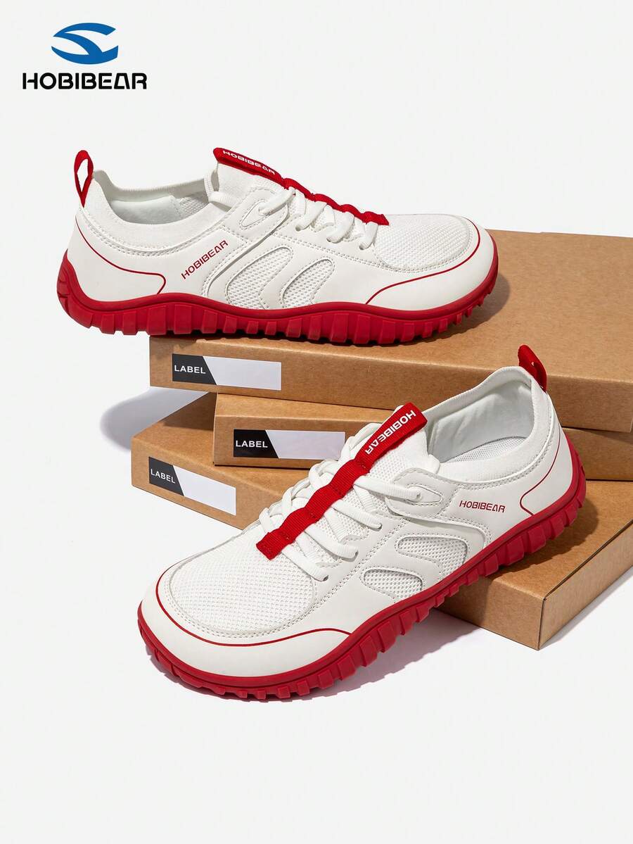 HOBIBEAR Men's Fashion Sneakers, Soft Toe, Breathable, Slip-On, Suitable For Gym, Commuting, Driving, Spring/Summer - White and Red - View 1
