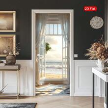 1/2pcs Self-Adhesive Removable Window Sticker - Realistic Seascape Scenery Transparent Door Decal, Suitable For Bedroom, Living Room, Bathroom - 2D Flat Design PVC Film Seascape Decor, Tool-Free Installation - Style 1 - View 4