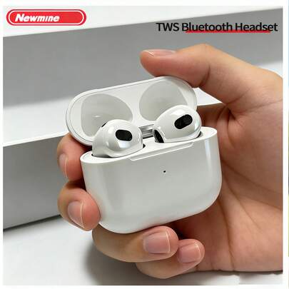 Newmine Tai nghe Bluetooth không dây thực sự, chống nước IPX7, điều khiển cảm ứng, thiết kế bán nhét tai thoải mái, chất lượng âm thanh Hi-Fi, hiệu ứng âm thanh sống động, thời lượng pin dài, chip Bluetooth V5.3, màng loa titan tổng hợp 13mm, đầu nối Lightning, vừa vặn thoải mái trong tai và cuộc gọi độ nét cao.