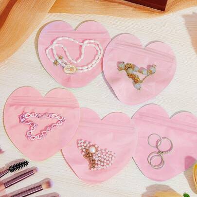 10/20/100pcs Heart Shaped Jewelry Pouches, Cute Heart Self-Sealing Bags, Gift Packaging Bags, Jewelry Storage Pouches