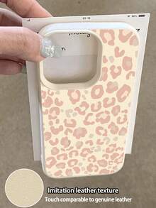 1pc White Leather Texture Minimalist Line Pattern Leopard Print Phone Case, Suitable For IPhone 16 Pro Max, 15/14 Plus, 13, 12, 11 Protective Cover - Multicolor - View 3