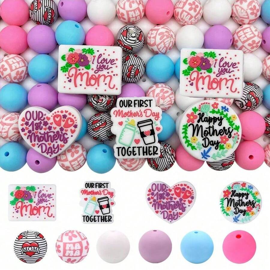 25/44/75pcs Mother's Day Letter Bead Set - Mother's Day Theme "Love Mom" - Suitable For DIY Handmade Keychains, Necklaces, Bracelets, Decorative Pens, Jewelry And Pendants - Ideal For Holiday And Birthday Gifts