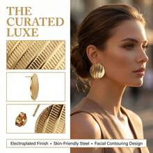 Striped Round Earrings ,Gold Minimalist Stainless Steel Material ,Retro Signature Jewelry Suitable For Women - Gold - View 8