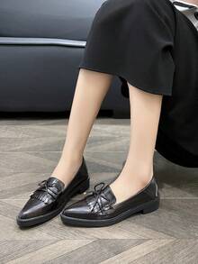 Brown Pointed Toe Thick Sole Slip-On Loafers, Vintage Fringe British Style Small Leather Shoes, Soft Slouchy Commuter Shoes, Large Size Women's Shoes 34-42, Soft Bottom Work Shoes, Preppy School Style Suitable For Spring, Summer, Autumn And Winter - Brown - View 8