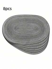 2/4/6/8/10/12 件套编织椭圆形餐垫，12x18 英寸，天然编织耐热餐垫，适合日常家庭聚会和婚礼宴会（深灰色） - 深灰色 - 查看 11