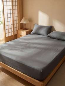 1 buah Sprei Fitted Warna Solid dengan Bagian Bawah TPU 100% Tahan Air, Pelindung Kasur, Lembut & Bernapas, Cocok untuk Kasur Ukuran Twin, Full, Queen, King - Hingga Kantong Dalam 11,8", Tahan Kerut, Dapat Dicuci dengan Mesin, Cocok untuk Kamar Asrama, Perlengkapan Tidur Kembali ke Sekolah - Grey - View 4