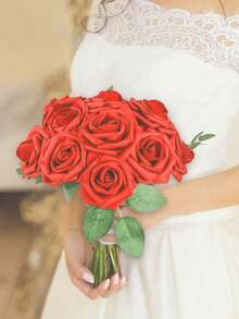 5/25PCS Artificial Rose Flowers, Real Looking Ivory Foam Fake Roses With Stems For DIY Wedding Bouquets Bridal Shower Floral Arrangements Party Tables Home Decorations Valentine's Day And Mother's Day Decorations(Excluding Paper Box) - Red - View 7