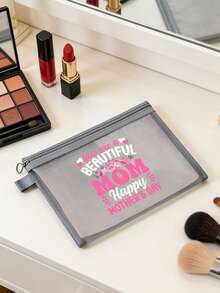 1pc Mother's Day Themed Makeup Mesh Bag, Mother Makeup Bag, "You Are A Beautiful Mother, Happy Mother's Day" Floral Pattern, Mother Gift, Large Capacity Women's Travel Makeup Bag Toiletries, Diy Storage Bag, Portable Foldable Storage Bag, Suitable For Personal Travel Cosmetics Collection, Travel Small Bag Toiletries Bag - Multicolor - View 6