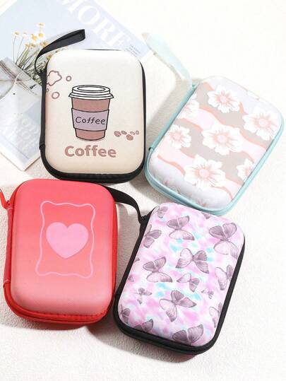 صندوق تخزين سماعات الرأس وكابل البيانات والشاحن من مادة EVA، حقيبة سحاب كرتونية إبداعية، حافظة لتخزين سماعات الأذن اللاسلكية البلوتوث، محفظة نقود