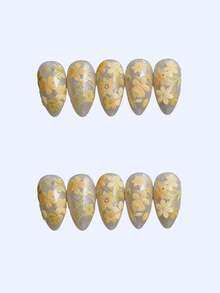 1片刺绣花卉美甲贴纸，黄绿渐变3D纹理，针脚细腻，柔和清新，轻松打造指尖春日田园风情，提亮柔和，适用于美甲装饰。 - 彩色 - 查看 2