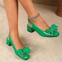 XCM Fall/Winter Women's Solid Color Pointed Closed-Toe Thick Heels, Elegant And Suitable For Daily Commuting, Outdoor, Family Gatherings, Festivals, Formal Occasions, Suitable For Spring And Summer Wear, Work Shoes, Elegant, Women's Thick Heels - 綠色 - 查看 2