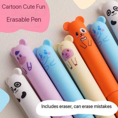 Bút bi xóa được hình động vật dễ thương, bút bi xóa được hình hoạt hình, chất lượng cao, cỡ trung bình, có thể thay ruột, văn phòng phẩm dễ tẩy xóa, mực xanh/đen 0.5mm, chất liệu nhựa, thích hợp cho văn phòng phẩm và trường học, đồ dùng học tập, quà tặng giáo viên, phong cách giản dị (màu sắc ngẫu nhiên), bút gel, đầu tròn, văn phòng phẩm màu hồng, đồ dễ thương, cổ điển, đồ dùng học tập, đồ dùng học tập cho năm học mới.