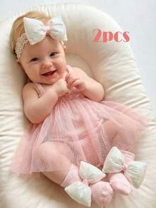 2pcs/Set Big Bow Baby Socks & Headband Set, Cute Children Socks Headband Suit, Birthday Gift, Baby Shower Gift, First Birthday, Christmas Gift, Newborn Photography Props (0-3M, 3-12M) - Multicolor - View 6