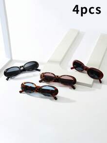 4副女士椭圆形小框高品质简约时尚眼镜，适合休闲、度假、旅行、聚会和日常佩戴 - 4pcS組合裝 - 查看 2