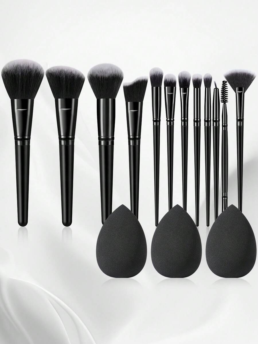 15件套化妆工具套装，包含：12支化妆刷+3个化妆海绵，一应俱全，新手友好 | 方便旅行携带，送礼佳品 | 新手/女性的完美之选 - 彩色 - 查看 1