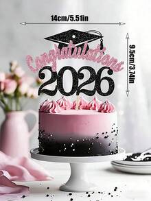 1 pieza Decoración para tarta de Birrete y Diploma de Graduación 2026, disponible en negro y rosa, adecuado para la fiesta temática de ceremonia de graduación 2025 - Pólvora negra - Ver 3