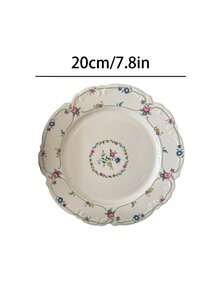 1 Juego de taza y platillo de cerámica con relieve floral estilo retro francés, plato con borde floral colorido y romántico, plato de postre para el té de la tarde, vajilla occidental, adecuado para reuniones en el jardín y charlas de té - Multicolor - Ver 10