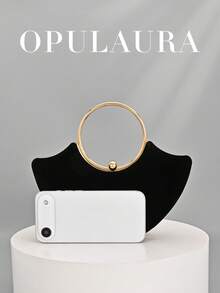OpulAura 女款金屬感高端晚宴包，奢華派對手拿包，靜奢風閃亮晚宴包，禮服搭配包，適合舞會、派對、婚禮、新娘、伴娘、生日禮服，手持晚宴包 - 黑色 - 查看 3
