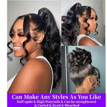 ZHENDEFA 波浪卷蕾丝前假发，真人发，隐形绑带，360°高清透明蕾丝前假发，真人发，预拔毛抽绳360°蕾丝前假发，180密度，无胶假发，女士真人发 - SNatural - 查看 6