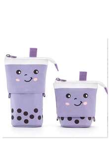 Cute Multi-Functional Pen Holder, Pencil Case, And Makeup Bag - Convertible Pull-Down Canvas Pencil Case Stationery Bag - Pearl Milk Tea Shape - View 6