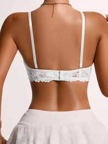 1 chiếc áo ngực có gọng, chống trượt, mặc hàng ngày, dây đeo vai trong suốt có thể tháo rời và thay thế, áo ngực ren hở lưng gợi cảm. - trắng - Xem 3