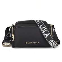 Women's Shoulder Bag With A Shoulder Strap. Luxurious Camera Bag In Crossbody Style. Square Bag. - Black With White Lettering (gold Logo) - View 9