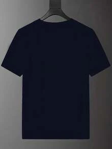 Camiseta de manga corta para hombre de algodón de 180 g, color blanco, con estampado de personaje de llama. Adecuada para fitness, deportes y uso casual, para el transporte diario, salidas informales, versátil para uso en el hogar y paseos al aire libre. Sencilla y versátil, un estilo de nicho a, la primera opción para parejas. - Azul marino - Ver 2