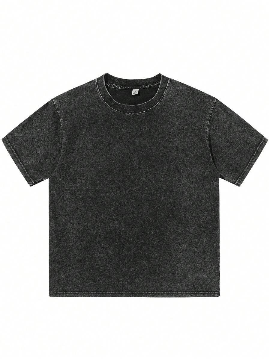 Men's Cotton T-Shirts Oversized Unisex Short Sleeves Casual Loose Wash Solid Basic Tee Tops Vintage Washed Basic Loose Tees - màu đen - Xem 1